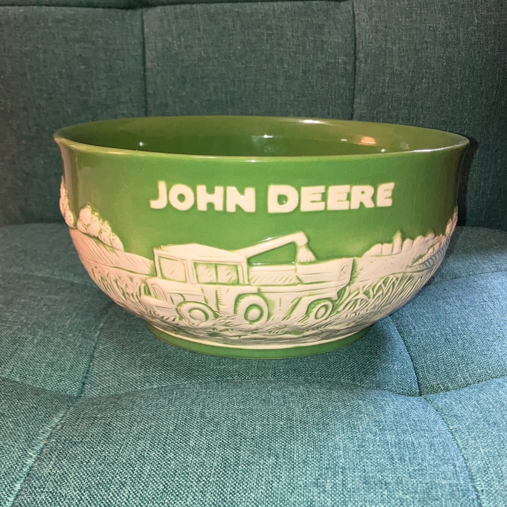 John Deere Green and Cream Tractor Large Stoneware popcorn Bowl
